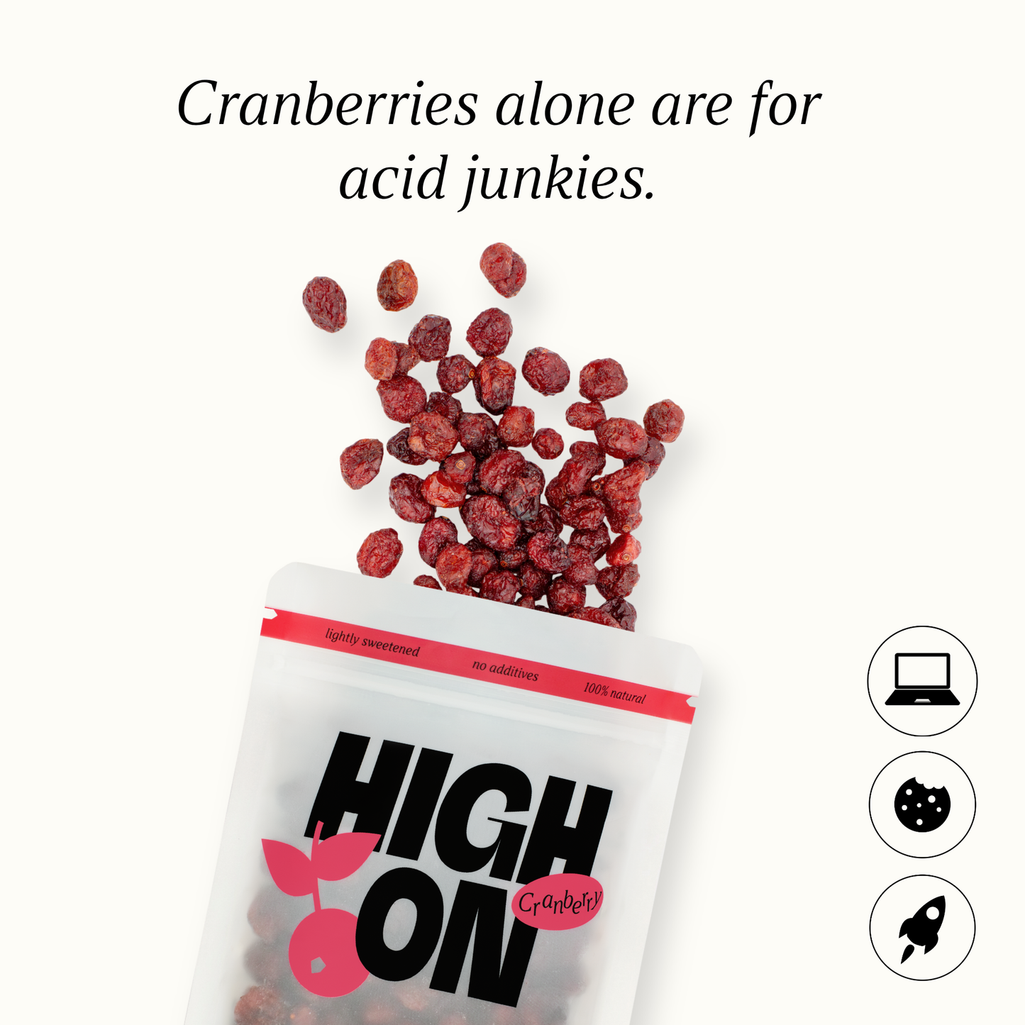 HIGH ON Bio Cranberries getrocknet – antibakteriell & immunstark, 150g
