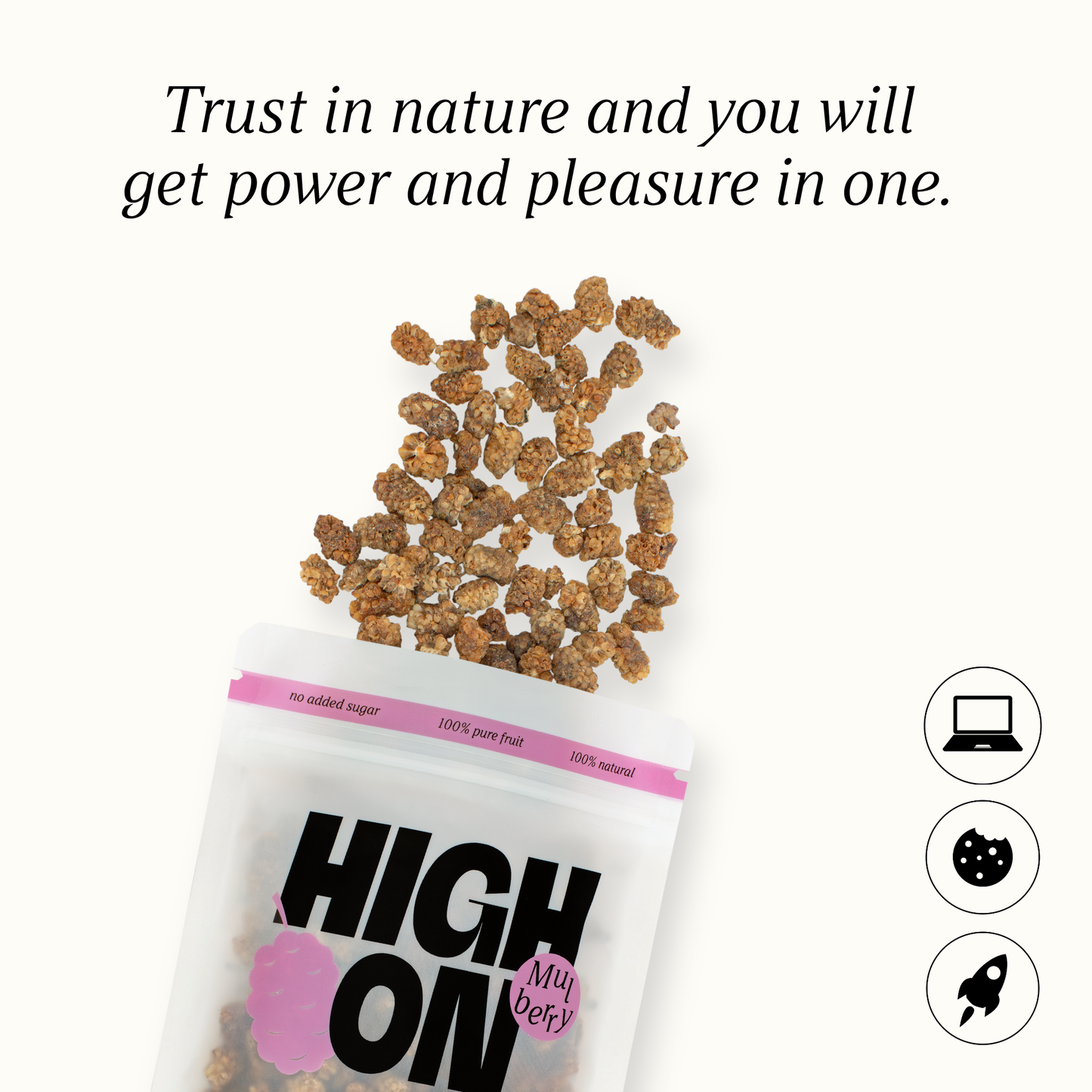 HIGH ON Bio Maulbeeren getrocknet – Blutzucker & Fokus, 150g